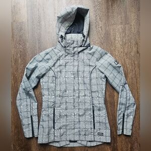 Kerrits Womens S Coat Jacket Grey Plaid Tuck In Hood Equestrian waterproof